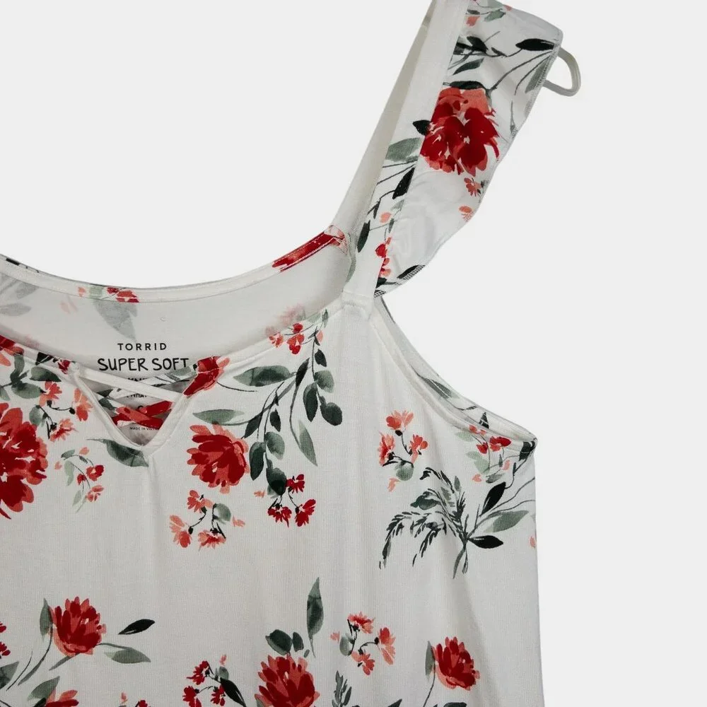 Torrid Super Soft Knits Ivory Red Floral Ruffle Tank Top Shirt Women's Plus 00 - Picture 4 of 7